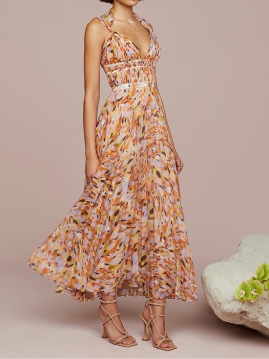 AMUR Dresses & Skirts - AMUR neve pleated chiffon gown in pebble beach Size 14